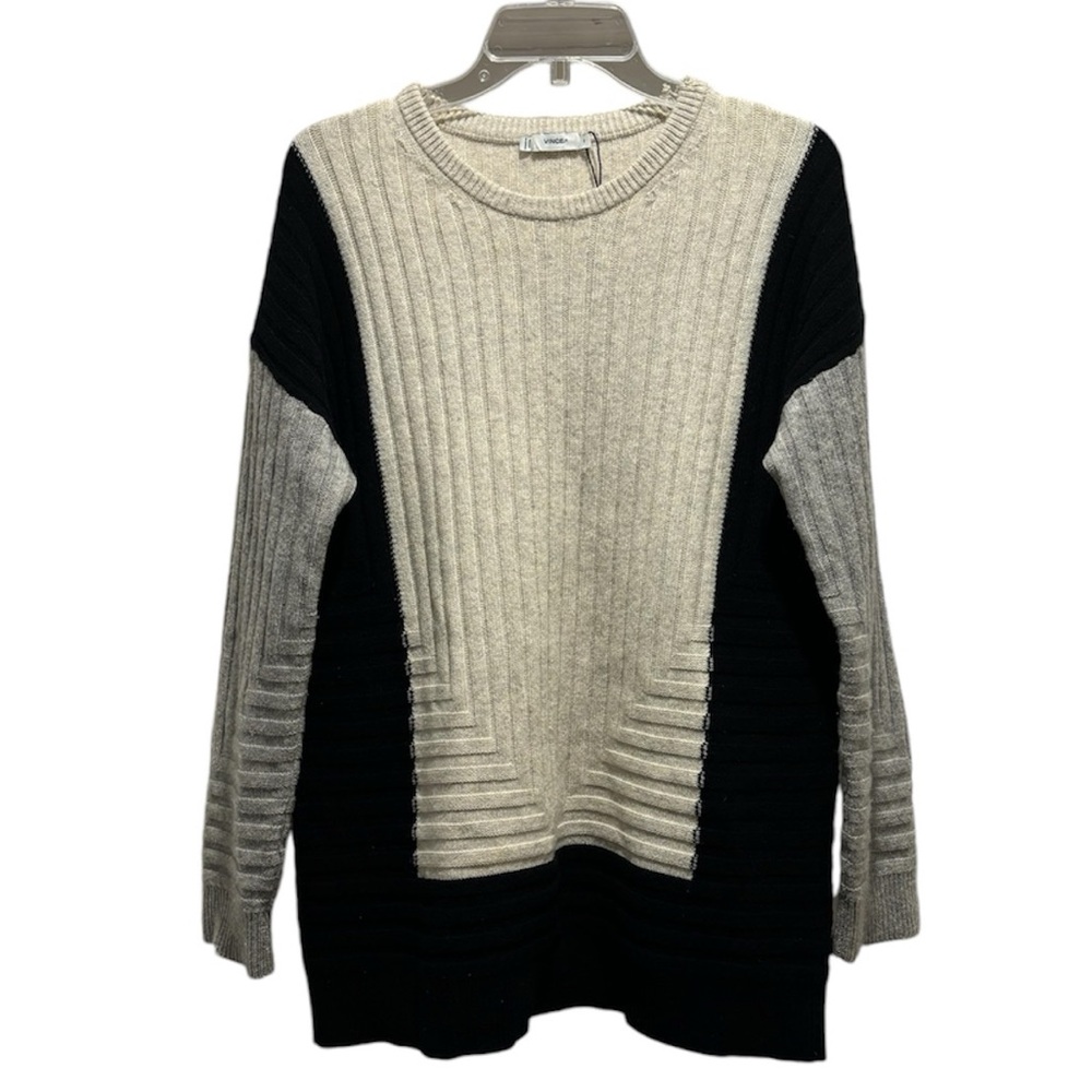 Vintage Vince Colorblock Intarsia Crew Sweater Heather Black Steel Wool Cashmere - Picture 4 of 12